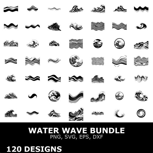 Water Wave Digital Clipart Bundle Svg Png Eps Dxf for Cricut Cutting Files Ocean Theme Design Elements - Etsy