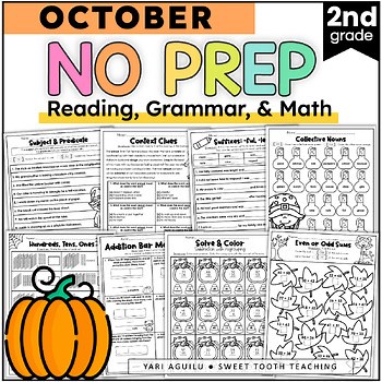 October Worksheets for 2nd Grade Halloween Activities ELA & Math Printables Fall