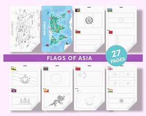 Asia Flags Coloring Pages for Kids | Printable Geography Coloring Pages PDF - Etsy