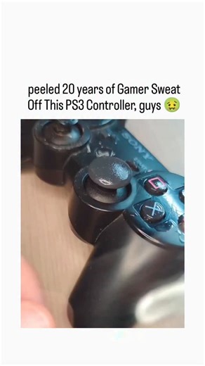 Reels fountain on Instagram: "The post's viral video demonstrates peeling off degraded rubber grips from a 2006-era PS3 DualShock 3 controller, revealing clean plastic beneath in a satisfying restoration process that has garnered over 3.7 million views. This "gamer sweat" claim misrepresents a widespread manufacturing flaw where plasticizers in the rubber migrate over time, causing stickiness from age and hand oils rather than accumulated sweat, as confirmed by repair forums and Sony controller 