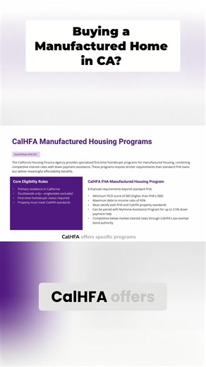 Dreaming of owning a manufactured home in California? CalHFA's got programs for first-time buyers! Learn about eligibility, FICO scores, and down payment help. Chattel loans explained too! #CaliforniaHousing #FirstTimeHomeBuyer #ManufacturedHome #CalHFA #Homeownership