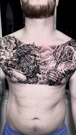 🌊 Poseidon Chest Tattoo | Greek Mythology Ink ⚡