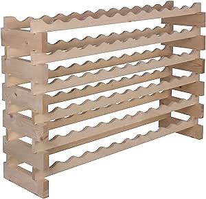 Stackable Modular Wine Rack Wine Storage Rack Holder Display Shelves for Wine Cellar or Basement, Freestanding Wine Rack Thick Wood Wobble-Free (Unfinished, 12 X 6 Rows (72 Slots))