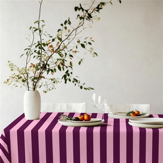 Pink Purple Striped Tablecloth - Cabana Table Linen, Rectangular Dining Cover, Modern Brunch Styling, Housewarming Hostess Gift - Etsy