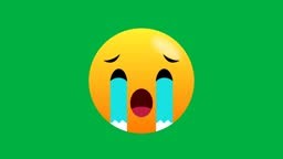 Sad and crying face expression emoji clip isolated on green screen....