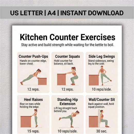 Kitchen Counter Workout for Seniors, Easy Standing Exercises PDF, Senior Fitness Chart, Low Impact Routine, Printable Instant Download - Etsy