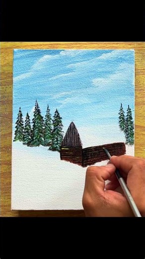 Winter scenery painting / Canvas painting / Painting tutorial