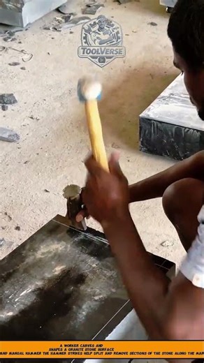 Granite Stone Carving and Shaping Process Using a Steel Chisel and Manual Hammer