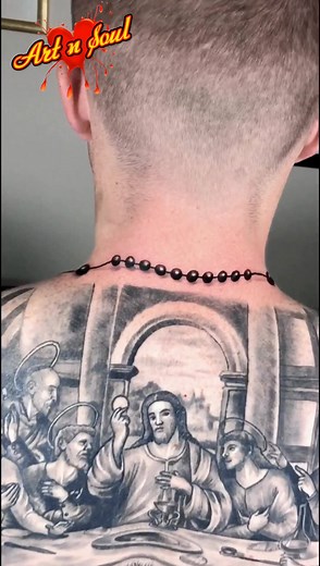 1.3K views · 56 reactions | This precise Rosary Bead necklace consisting of 59 beads was tattooed by Colin for a very cool client. Also showcases a fully healed back tattoo of the Last Supper that Colin done some time ago. | Art n Soul - Tattoo Studio | Facebook