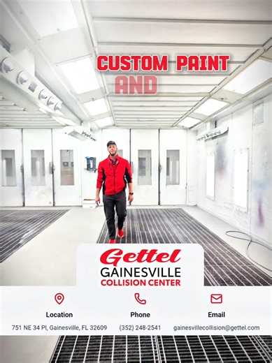 🎨​ Looking to give your ride a fresh new look? 🚗💨 ​At Gettel Gainesville Collision Center, we do more than just repairs. We offer full custom paint and body work to bring your vision to life! Whether it’s a total color transformation or some custom touches, our experts have you covered. Gettel’s Got It! ✅ 🌐 www.GettelGainesvilleCollision.com 📞 (352) 248-2541 ​📍 Visit us at 751 NE 34 Pl, Gainesville, FL. ​#GettelGainesville #GettelsGotIt #GainesvilleFL #CollisionRepair #CustomPaint