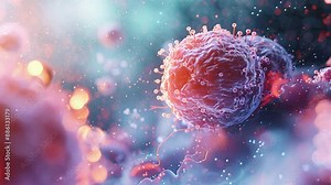 Medical health concept. Cancer cells in the body. 3d render of human cells and cancer cell under the microscope. Microbiology background. Medical background.