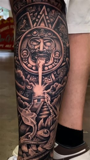 Steve Bachman Tattoos | Long Beach CA | Got the opportunity to finish this project today. Aztec inspired quarter sleeve. Been having a lot of fun with Aztec projects so hmu #if... | Instagram