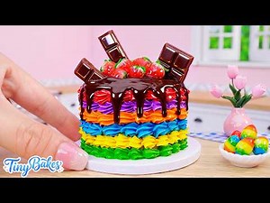 How to Make Miniature Rainbow Masterpiece Cake 🌈 Rich Chocolate & Strawberry | ASMR Tiny Cooking