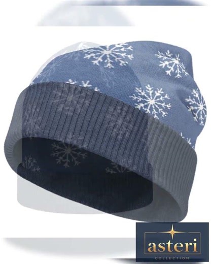 Knitted beanie - Blue and White Snowflake