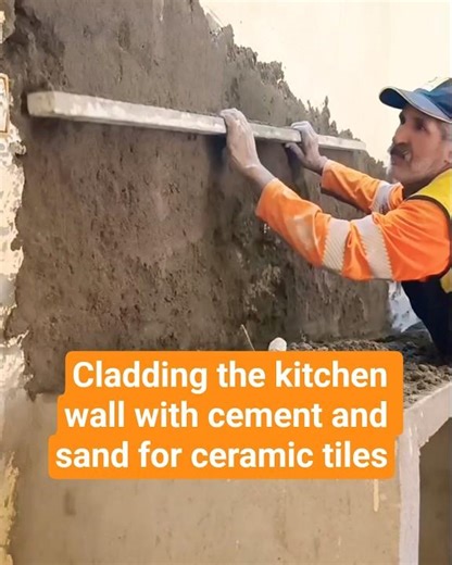 Cladding the kitchen wall with cement and sand for ceramic tiles #shorts