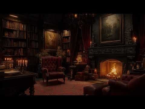 Cozy Library Fireplace with Leather Chairs and Fire Sounds for Restful Sleep and Deep Relaxation
