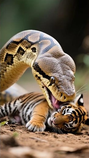Python attacks tiger cub 🐍🐅#wildlife #animalattack #shorts