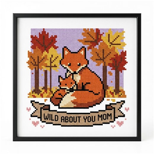 Mothers Day Fox Cross Stitch Pattern Wild About You Mom Pixel Art Autumn Maple Leaves Cub Snuggling PDF Download - Etsy