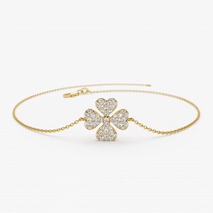 Diamond Clover Bracelet, 14K Solid Gold Four Leaf Clover Charm Bracelet, Minimalist Good Luck Charm, Layering Shamrock Lucky Charm Bracelet - Etsy