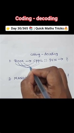 Coding Decoding in 5sec🔥| BOOK →CPPL :: PEN → ? # shorts|SSC BANK RRB Maths(‪@smart_mathstricks‬ )
