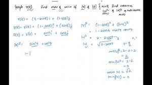 A particle moves in the x y-plane along the curve represented by the vector-valued function 𝐫(t)=(t-sint) 𝐢+(1-cost) 𝐣. (a) Use a graphing utility to graph 𝐫. Describe the curve. (b) Find the minimum and maximum values of 𝐫^' and 𝐫^''. | Numerade