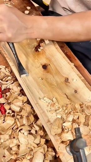 The Process of Shaving Wood Surfaces Using Hand Chisels