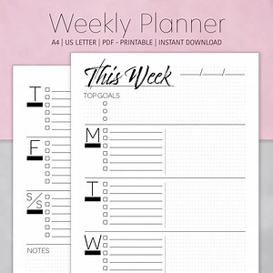 Weekly Planner Printable| Undated Planner| Goals Planner| Week at A Glance| Work Day Planner| Weekly Calendar| Dot Grid Planner| to Do List - Etsy Australia