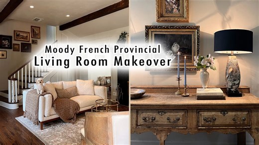 Entryway and living room makeover in moody French style
