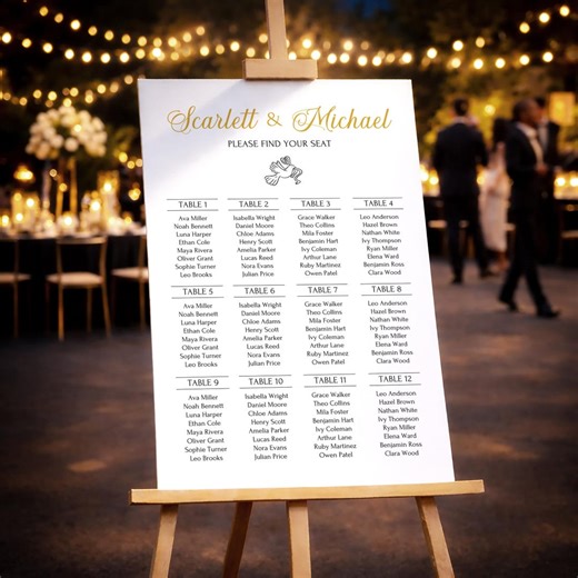 Hand Drawn Wedding Seating Chart – by Table Canva Template | Luxury Minimalist Reception Sign | Editable DIY Seating Plan (bd004) - Etsy