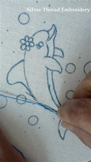 Easy Dolphin Embroidery #handembroidery #beginnersstitch #handembroiderydesigns #shorts
