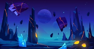 Alien Planet Landscape - Space Game Night Background - Mystery - Cartoon Animations