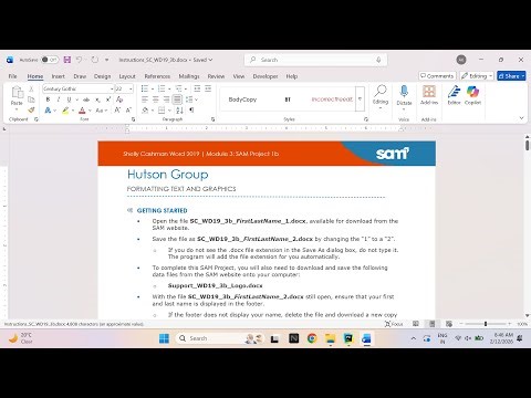 Shelly Cashman Word 2019 | Module 3: SAM Project 1b Hutson Group
