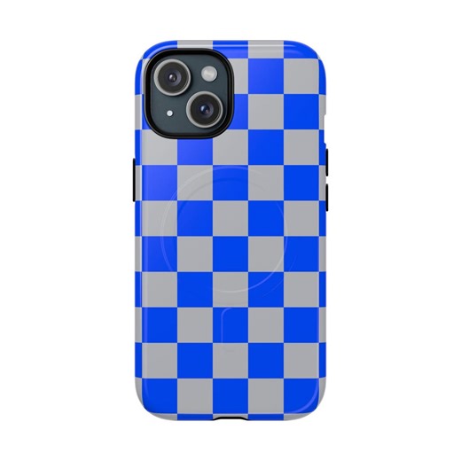 Silver & Blue Checkerboard iPhone Case | Magsafe Shockproof Fade Resistant Dual Layer Phone Cover - Etsy