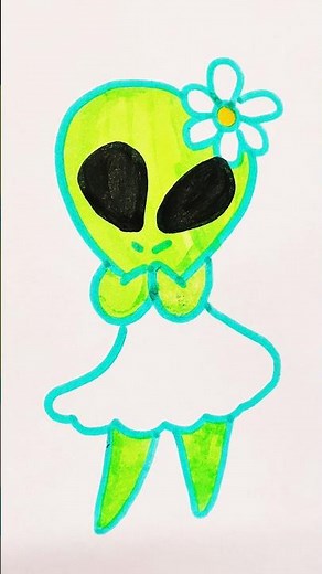 Green Alien Girl drawing| Cute Drawing for Beginners #love #drawing #shorts
