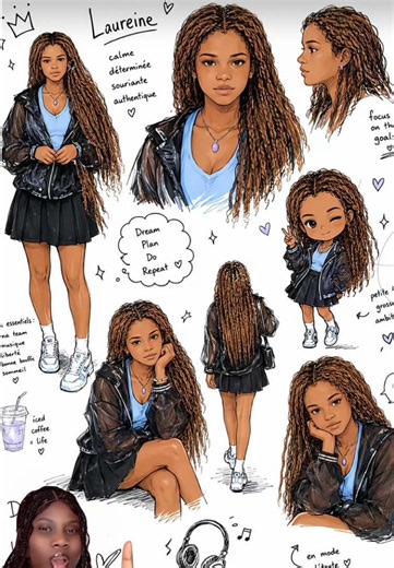 #capcutpioneer 🎧 Crée ton propre effet fiche personnage dessinée avec l’IA ! ✨ Tendance ultra virale du moment, tuto AI character sheet et selfie to sketch edit façon carnet d’artiste, avec une fille calme, discrète, observatrice, un peu têtue et 100% elle-même 🖤. Transforme tes photos en planche de personnage stylée avec poses selfie, outfit noir streetwear, pantalon baggy, sneakers, petit sac, bijoux dorés, mini avatar chibi, gribouillis mignons, notes manuscrites, mood chill et vibes R&B sl
