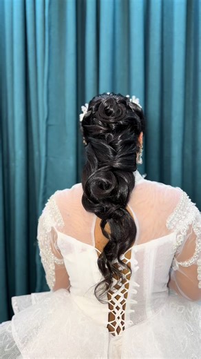 Elegant Long Rose Hairstyle for Brides
