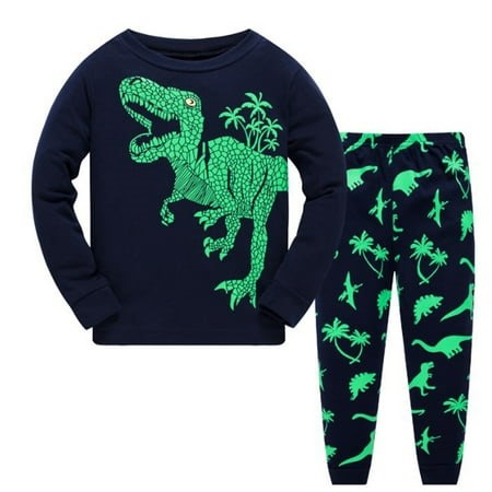 Fgnfyis Toddler Kids Boys Pajamas Dinosaur Cotton Kids 2 Piece Pj's Long Sleeve Sleepwear Clothes Set Outfits Boys Outfits Blue 5-6 Years - Walmart.ca