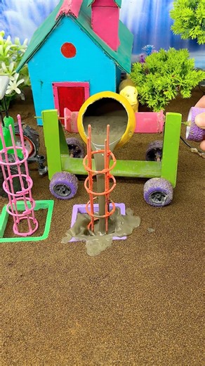 Mini Tractor & Cement Pillar Construction 💪 | Satisfying Working Model #shorts #youtubeshorts