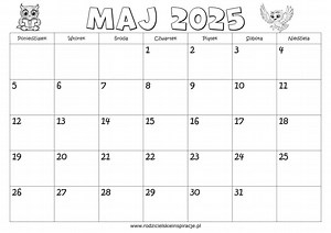 Kalendarz maj 2025 do druku