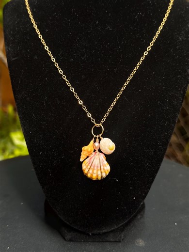 Gold Sunrise Shell Charm Necklace W/ Pink Keshi Pearl (20 in Chain) - Etsy