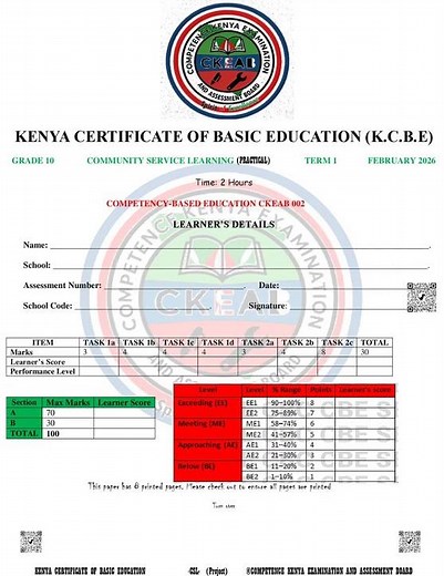 Grade 10 Community Service Learning (CSL) Mid Term 1 2026 Project Exam