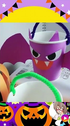 [Halloween Crafts] Easy and cute pumpkin candy bags made with paper cups! [Nursery School/Kinderg...