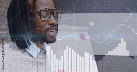 Vertical video: Camera moving in starting presenter speaking while graphs float to show insights