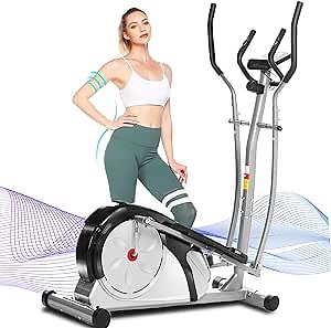 ANCHEER Elliptical Machine for Home Use, Magnetic Elliptical Training with Pulse Rate Grips and LCD Monitor, Smooth Quiet Driven for Home Gym Office (Grey)