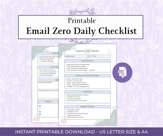 Email Zero Daily Checklist Printable PDF, Inbox Zero Planner, Email Organization Checklist, Productivity Printable - Etsy Canada