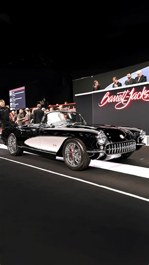An American classic. This Tuxedo Black custom 1957 Chevrolet Corvette stole the show, crossing the block for $265,000. From its GM LS1 all-aluminum V8 to the modern suspension and brakes, this beauty blends vintage style with high-performance craftsmanship. | Barrett-Jackson