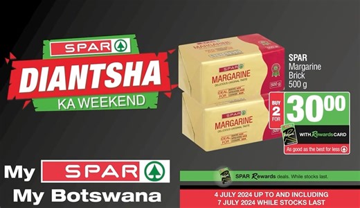 Weekend mode activated, re on-on. Gear up for a fantastic weekend with our rewarding specials at SPAR Botswana. From 4th until 7th July 2024, indulge in amazing deals and don't forget to swipe your SPAR Rewards card for even more savings and an extra special weekend! #SPARBotswana | SPAR Botswana
