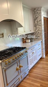 Popular opinion: your kitchen is dated if you have raised panel cabinet doors. In my home we did a mix of flat and raised panels, and the triple paneled doors are my favorite. They look so European and classic, in my opinion. If you have high quality, wood cabinets with raised panels, maybe try painting them before ripping them out for new! What do you think, are raised panels coming “back” in kitchen design? #kitchendesignideas #whitekitchencabinets #lacornue #brassfixtures #maximalistinteriors