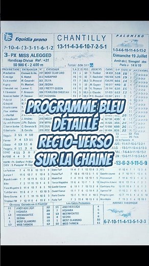 Programme quinte bleu Quinté Quarté Tiercé du jour 19 Juillet 2026 Chantilly #quinté #pmu