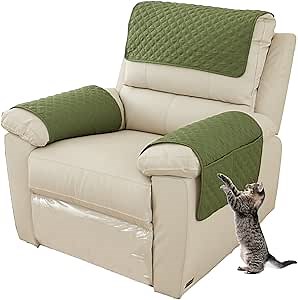 Sofa Armrest Cover, Headrest Cover for Recliner Chair Arm Cover,Armchair Slipcover Nonslip Quilted Furniture Protector for Pets Leather Sofa Couch (Green,3 People (Set of 5))